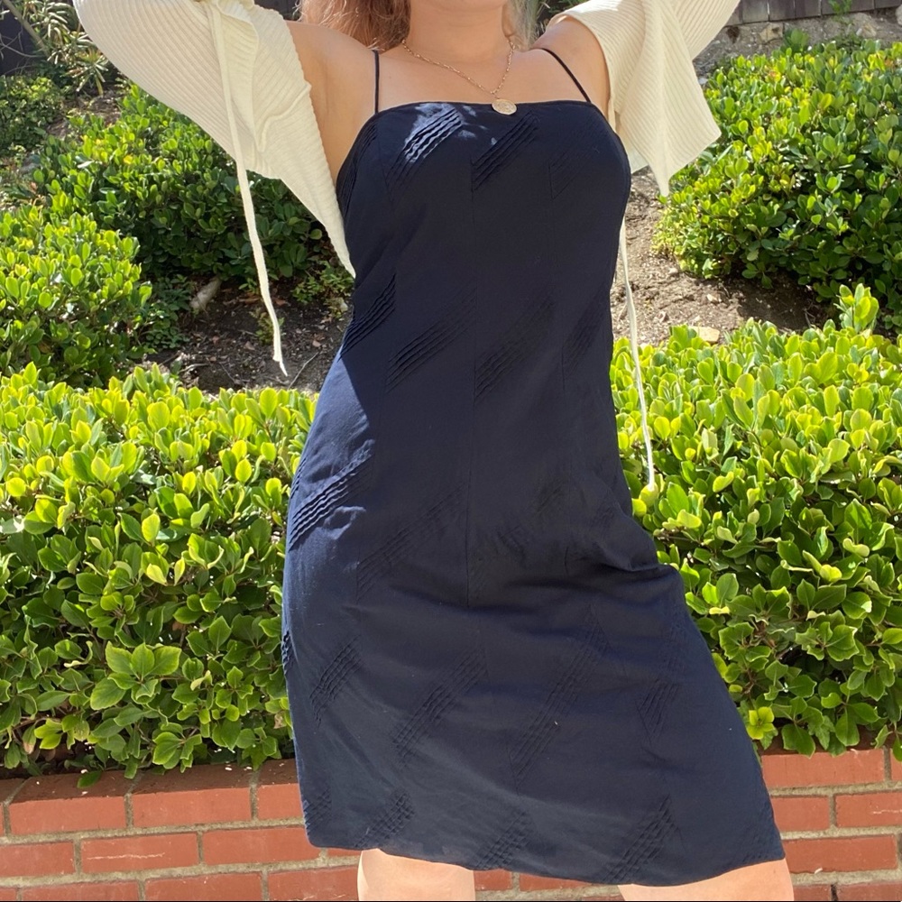 navy strap square neck midi dress by Ann Taylor